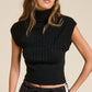 Sleeveless Ribbed Knit Turtleneck Sweater