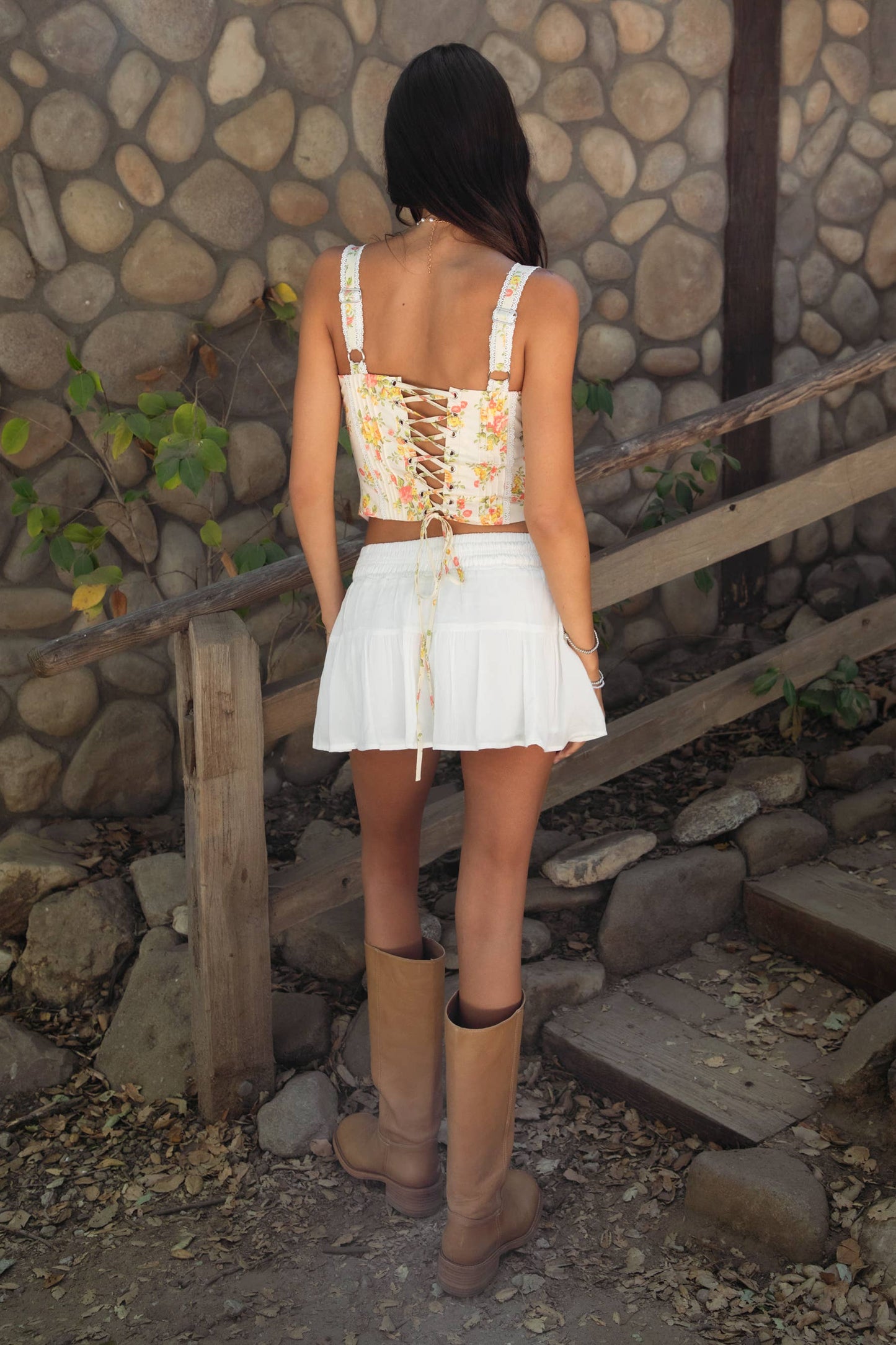 YNES Stretch Crinkle Gauze Tiered Mini Skort With Shorts