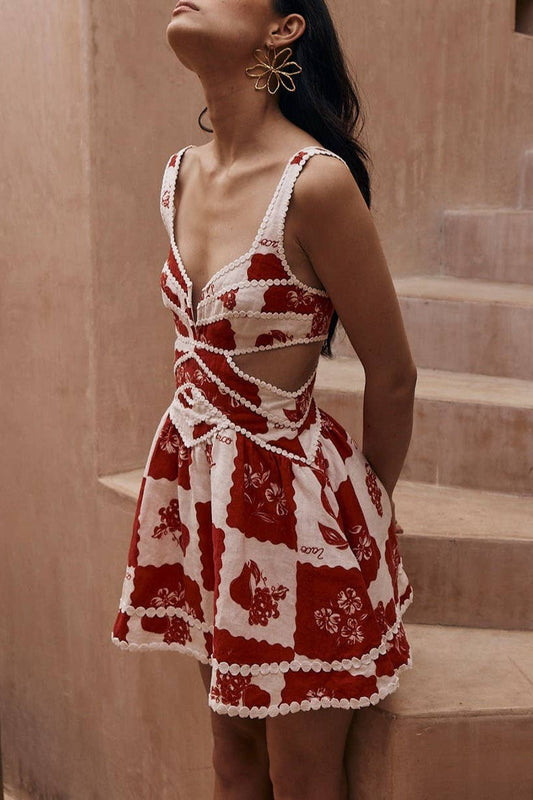 Red Floral Mini Dress