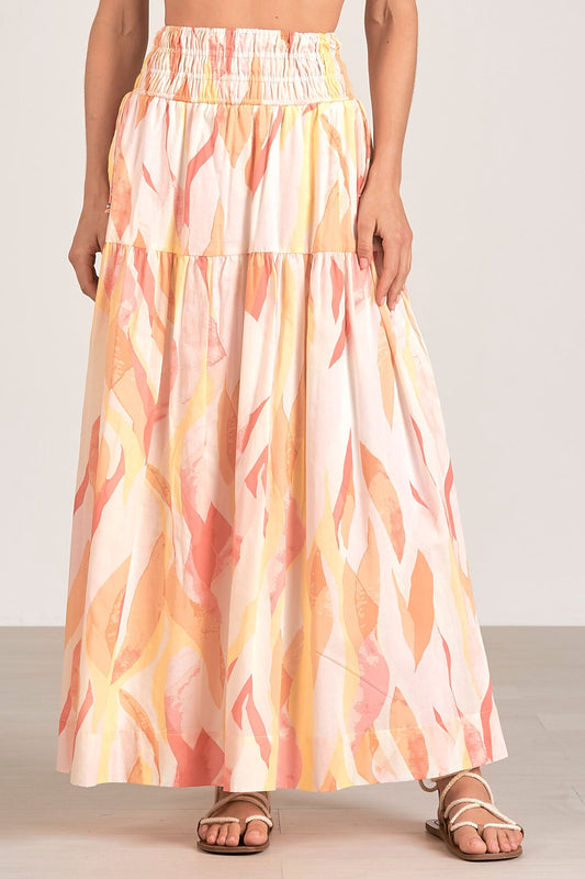 Coral Amalfi Print Maxi Skirt