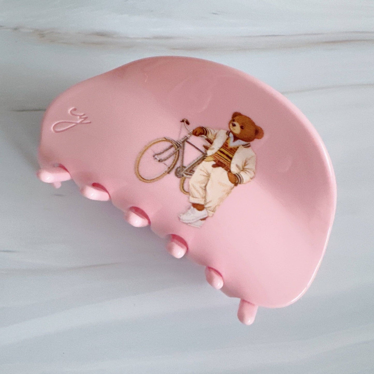 Preppy Bear Hair Claw – Charming Retro Style: Pink
