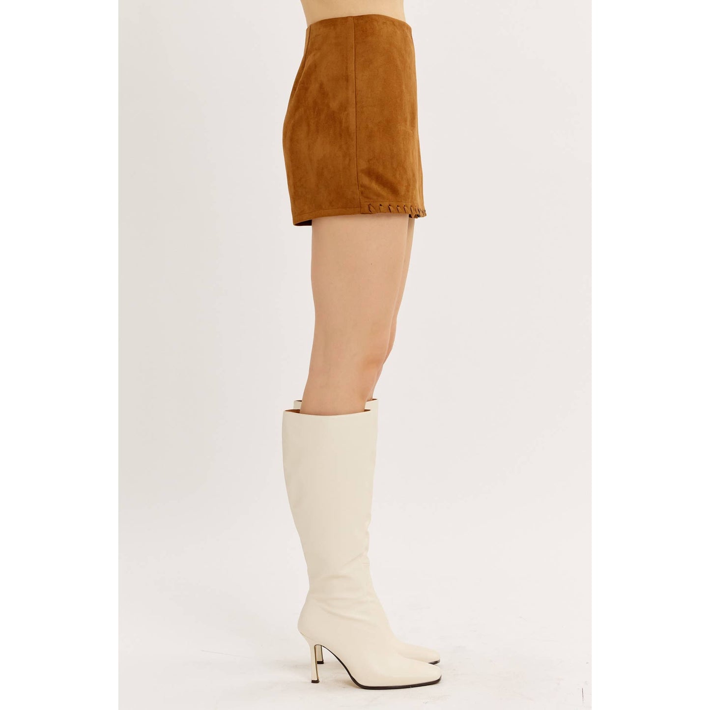 SLEEK FAUX SUEDE MINI SKORT WITH WHIPSTITCH HEM