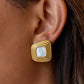 Solenne 18K Gold Non-Tarnish Enamel Square Earrings: White