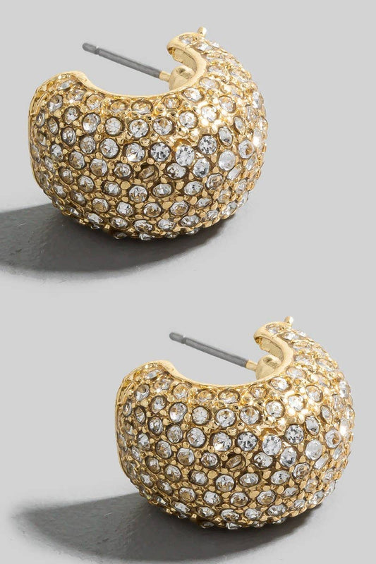 Pave Wide Curved Latch Hoop Earrings