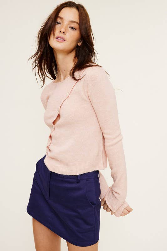 Long Sleeve Knit Top with Asymmetrical Top Blush