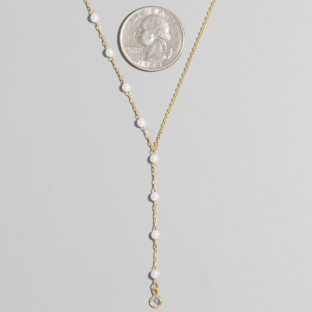 Dainty Chain Pearl Bead Lariat Necklace