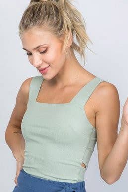 Light Blue Ribbed Square Neck Top