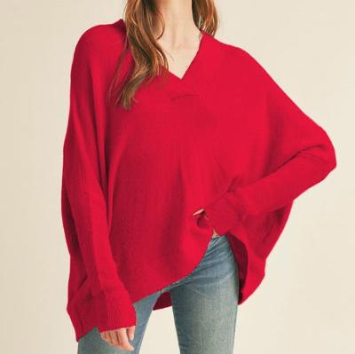 Red V Neck Sweater Top